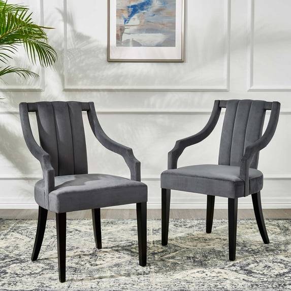 Modway Virtue Performance Velvet Dining Chairs - Set of 2 in Gray