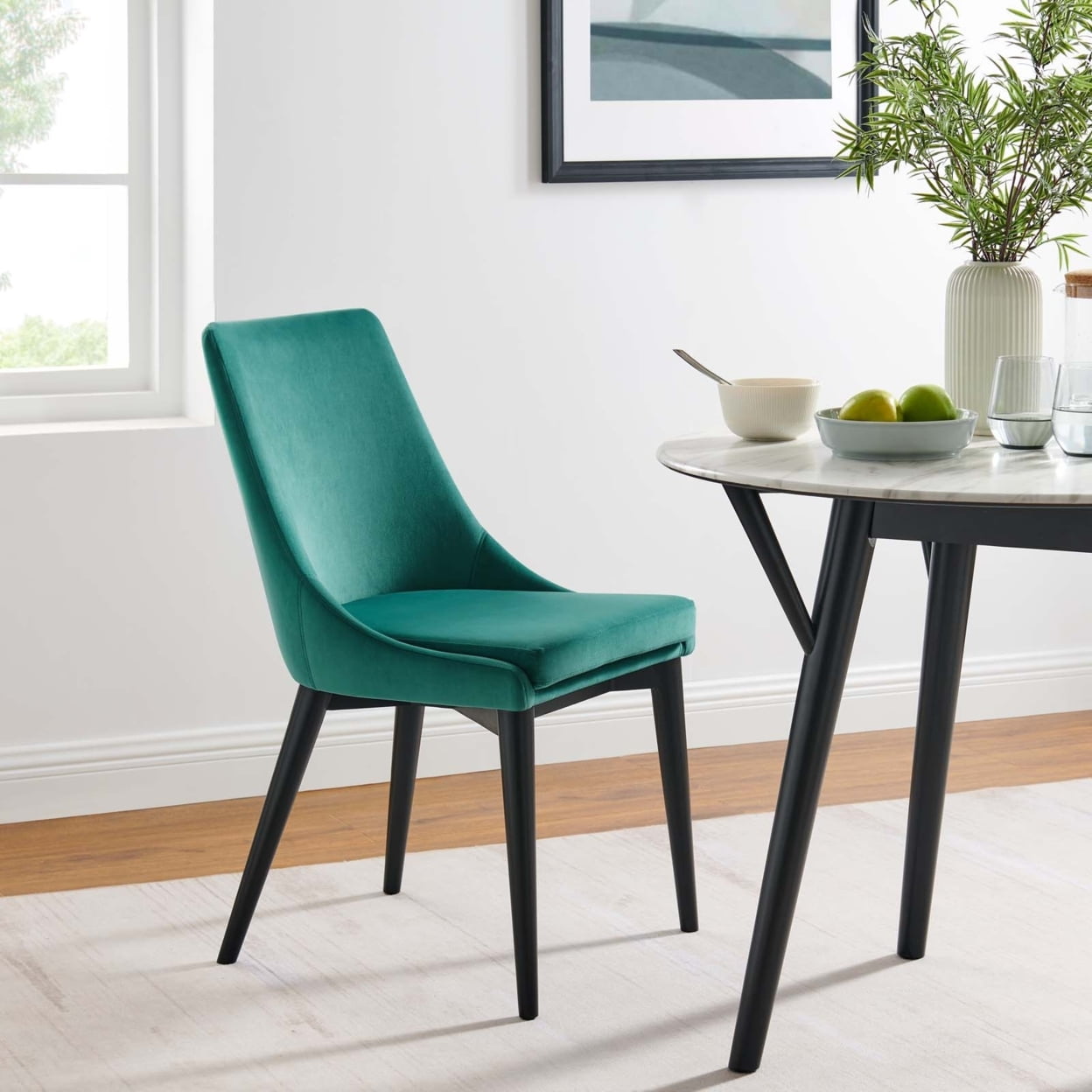 Teal Velvet Upholstered Dining Chair with Metal Legs