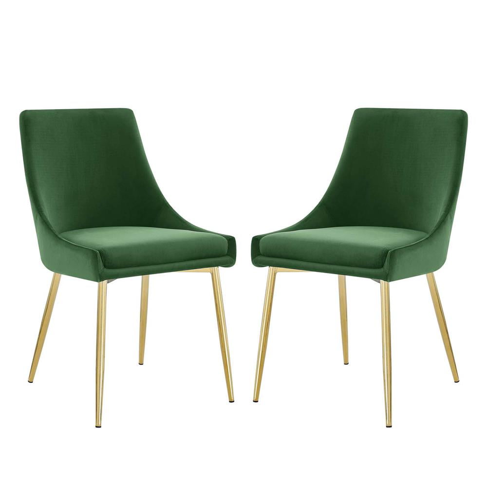 Low Parsons Side Chair in Gold Emerald Velvet with Wood & Metal