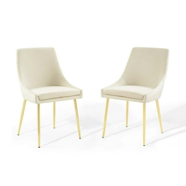 Modway Viscount 19" Performance Velvet Dining Chairs in Gold/Ivory (Set of 2)