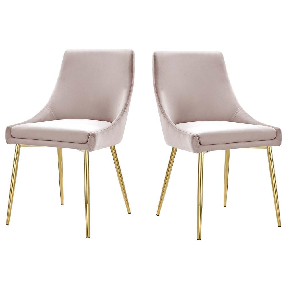 Gold Pink Velvet Upholstered Parsons Side Chair with Gold Metal Legs