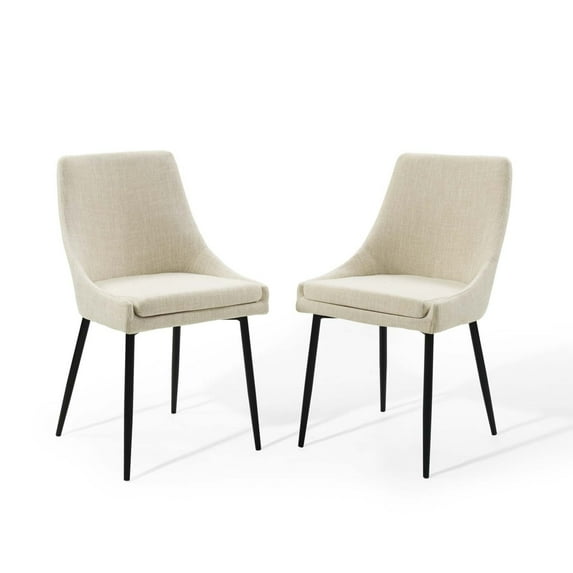 Modway Viscount Upholstered Fabric Dining Chairs - Set of 2 in Black Beige