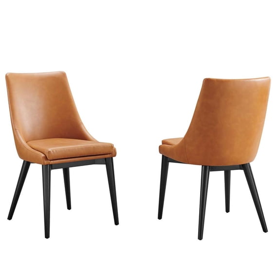 Modway Viscount Dining Side Chair Vinyl Set of 2 in Tan