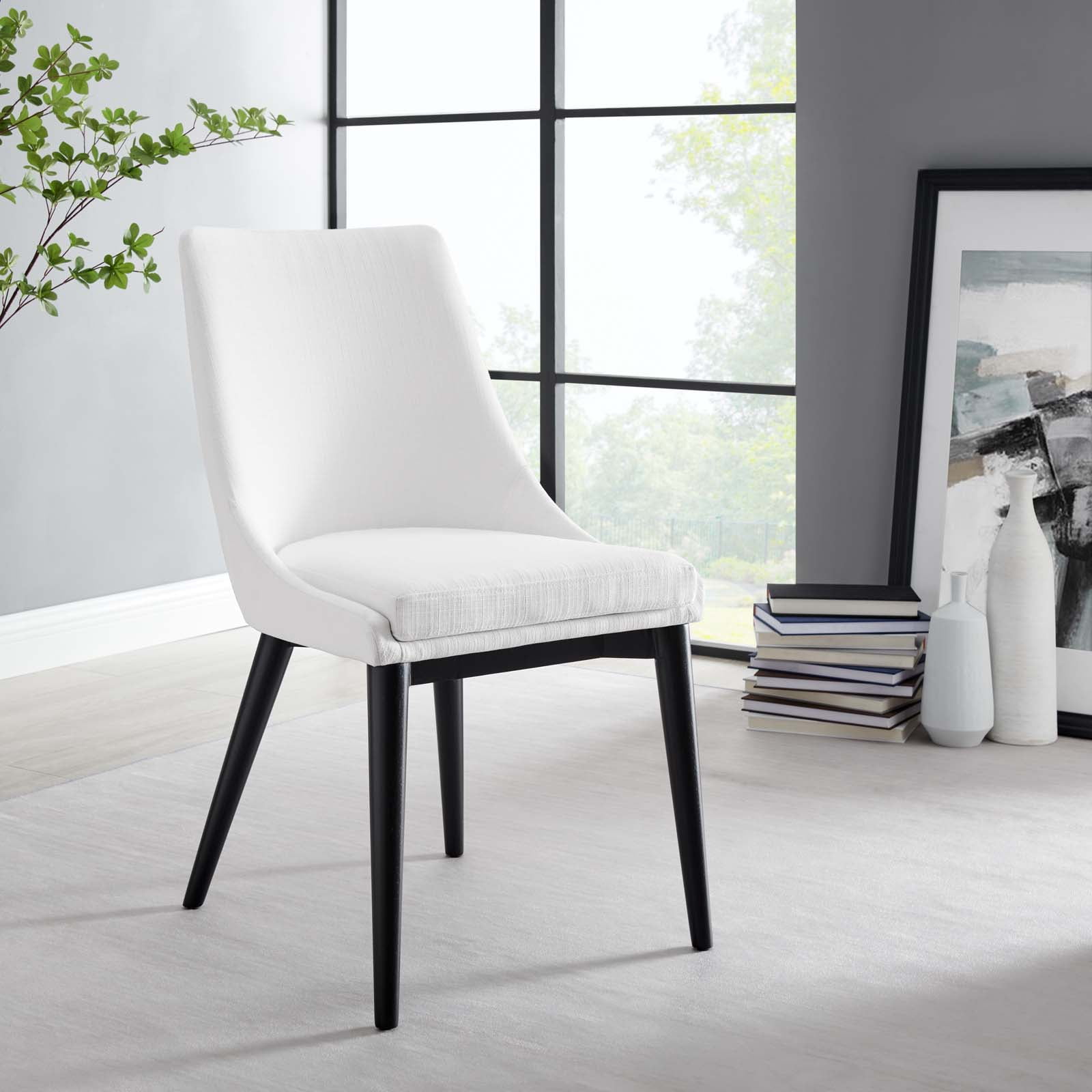 Elevate White High-Back Upholstered Side Chair with Black Wood Legs