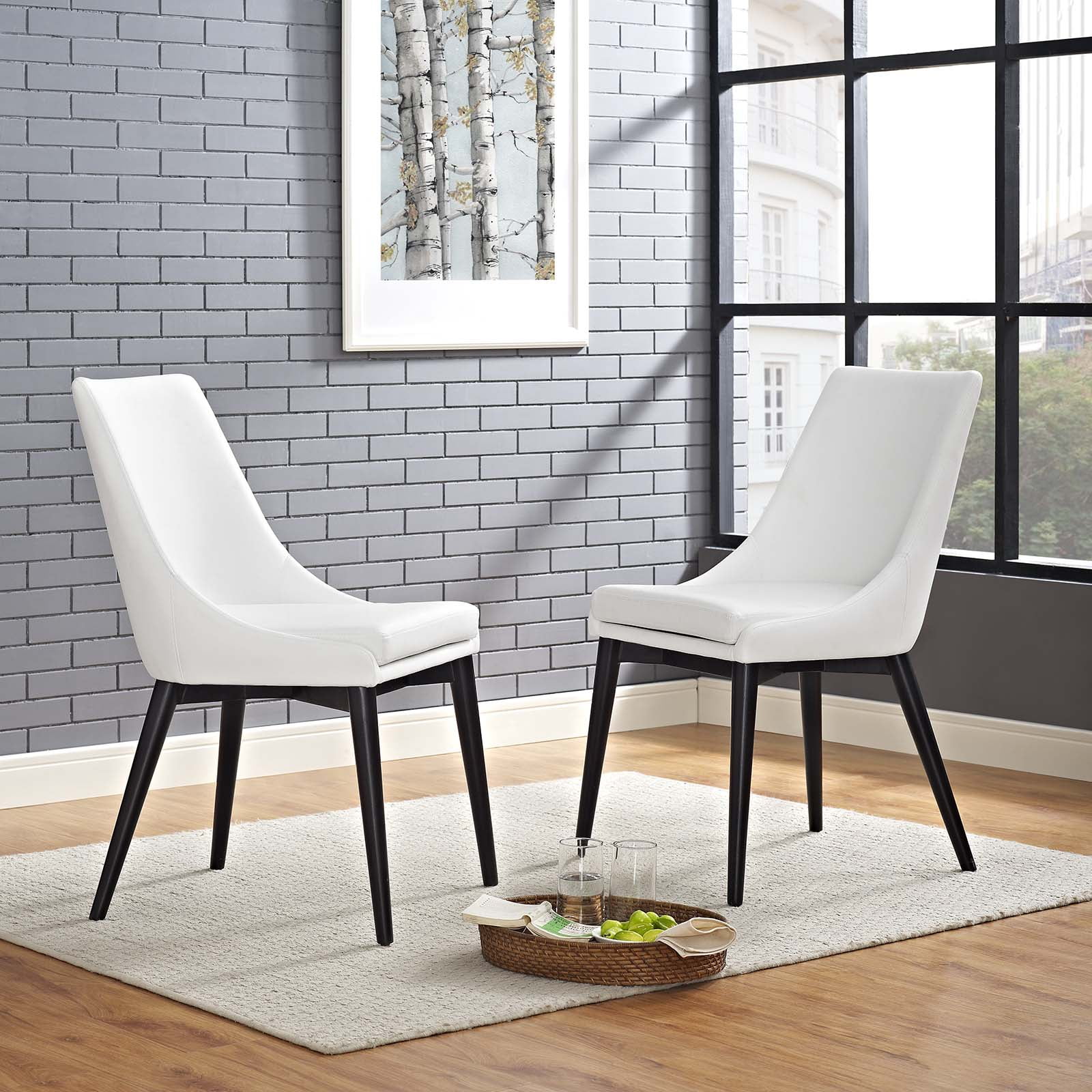 Elegant White Vegan Leather Upholstered Side Chair with Black Wood Legs