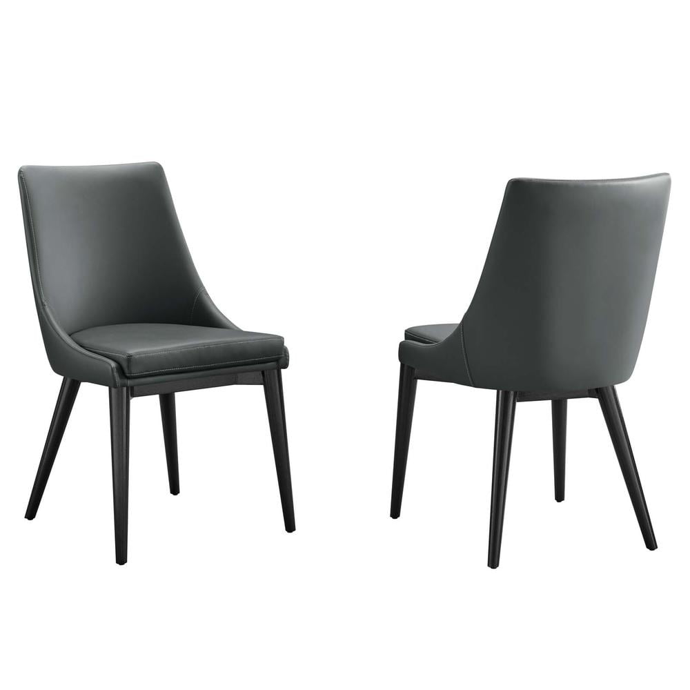 Gray Faux Leather Upholstered Side Chair with Black Wood Legs