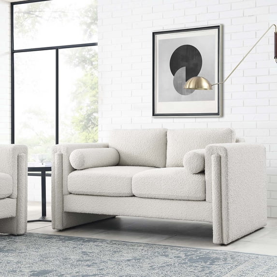 Modway Visible Boucle Fabric Loveseat in Ivory