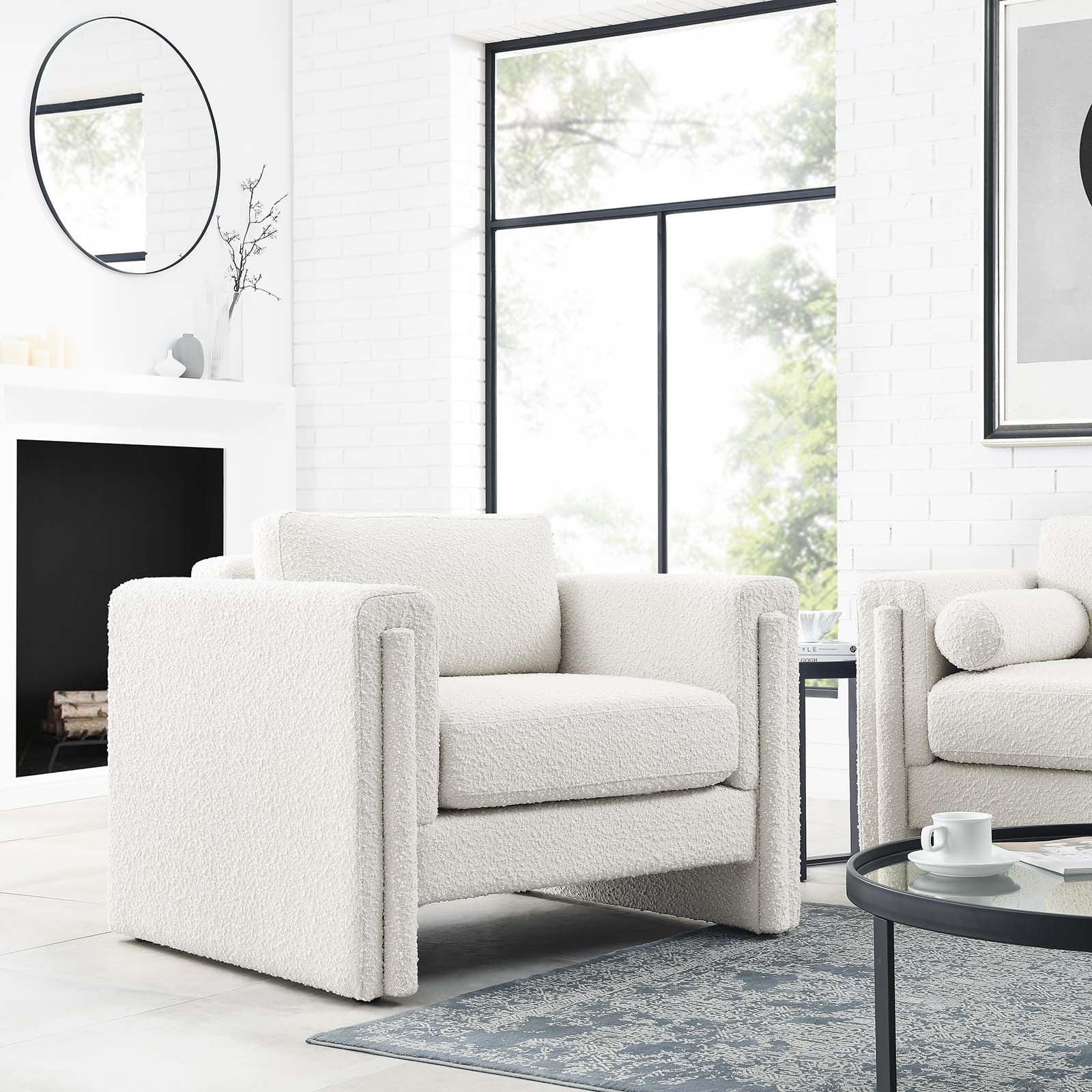 Ivory Boucle Fabric Modern Accent Chair with Manufactured Wood Frame