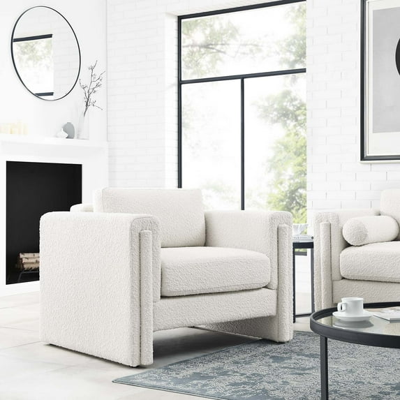 Modway Visible Boucle Fabric Armchair in Ivory