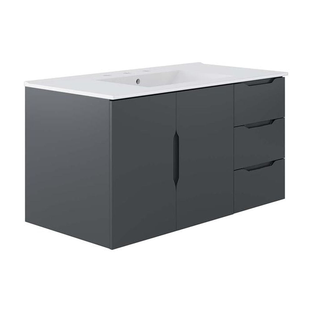 Sleek Gray and White 36" Wall-Mount Modern Bathroom Vanity