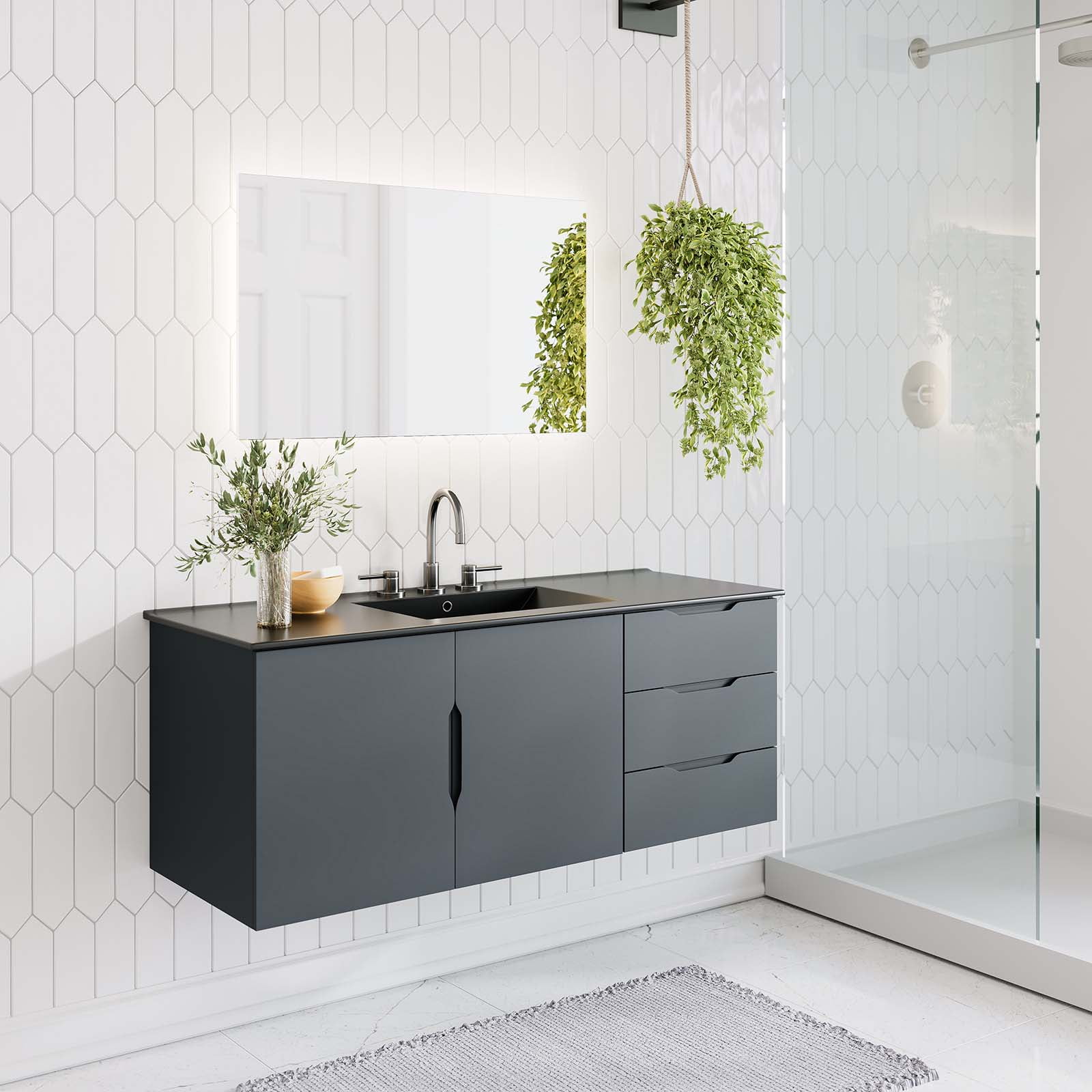 Vitality 48" Gray MDF Wall-Mount Bathroom Vanity Cabinet