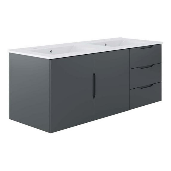 Modway Vitality 48" Double Sink Bathroom Vanity in Gray White