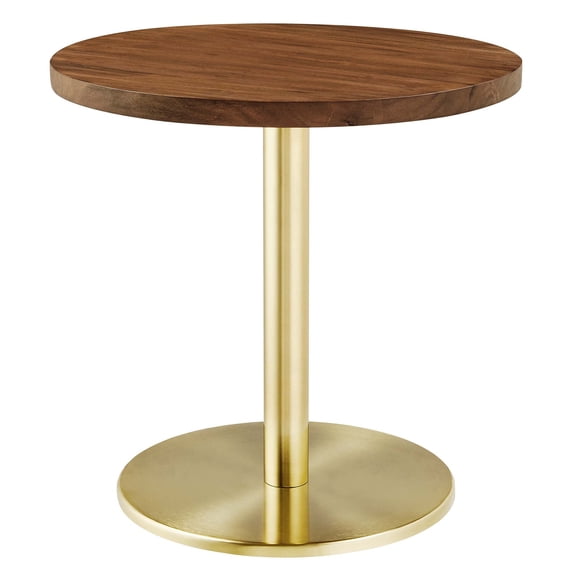 Modway Viva Round Metal & Acacia Wood Side Table in Brass and Light Oak