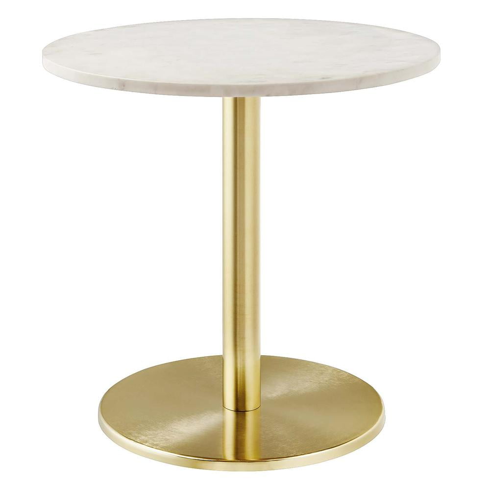 Viva Round White Marble and Brass Metal Side Table