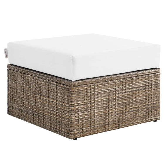 Modway Water Resistant Ottomans, Rattan Cappuccino White, 25x25x17.5 in, 16 lb