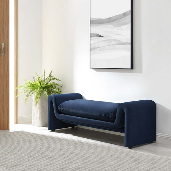 Modway Waverly Performance Velvet Bench in Midnight Blue