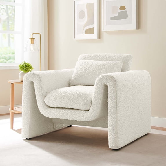 Modway Waverly Upholstered Modern Boucle Fabric Armchair in Ivory