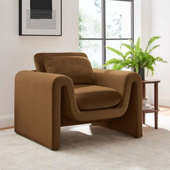 Modway Waverly Performance Velvet Armchair in Brown