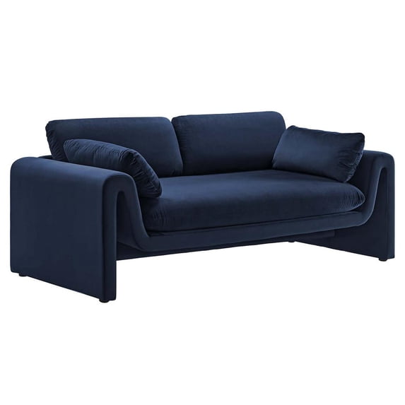 Modway Waverly Performance Velvet Sofa in Midnight Blue