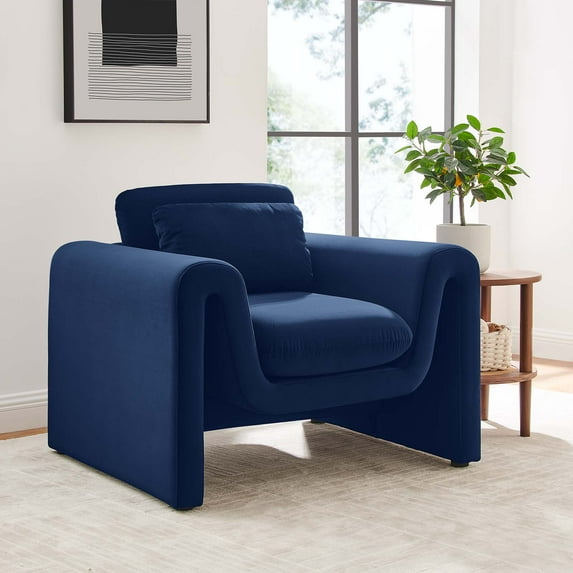 Modway Waverly Performance Velvet Armchair in Midnight Blue