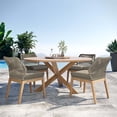thumbnail image 1 of Modway Wellspring Contemporary 5-Piece Teak Wood Outdoor Dining Set, Light Gray, 1 of 10