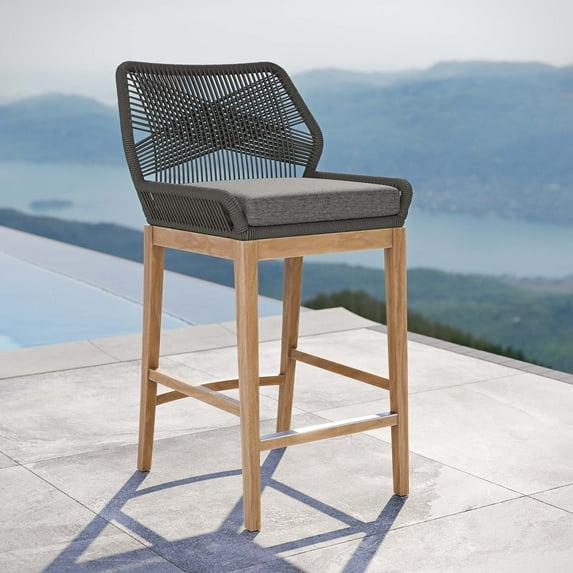 Modway Wellspring Outdoor Patio Outdoor Patio Teak Wood Bar Stool in Gray Graphite