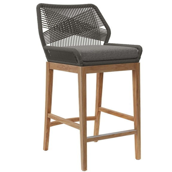 Modway Wellspring Outdoor Patio Teak Wood Bar Stool in Gray/Graphite