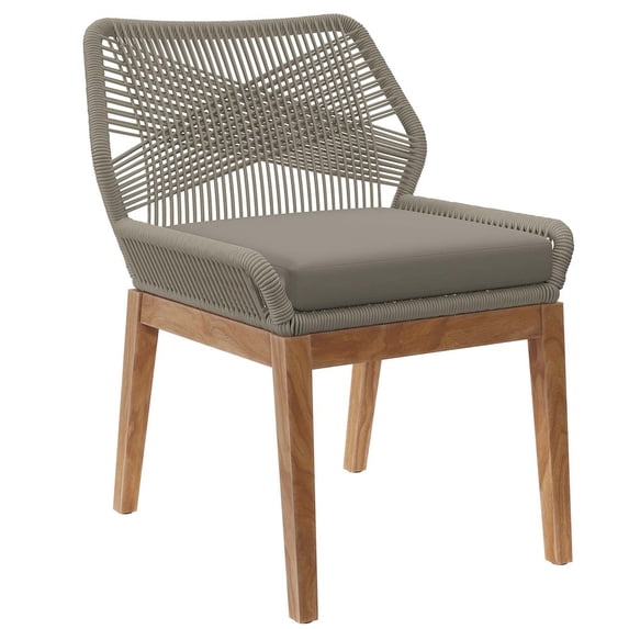 Modway Wellspring Outdoor Patio Teak Wood Dining Chair in Light Gray Greige