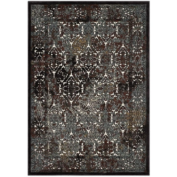 Modway Westia Ornate Turkish 5x8 Vintage Area Rug in Dark Brown and Silver Blue