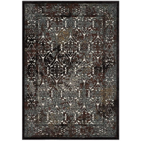 Modway Westia Ornate Turkish 8x10 Vintage Area Rug in Dark Brown and Silver Blue