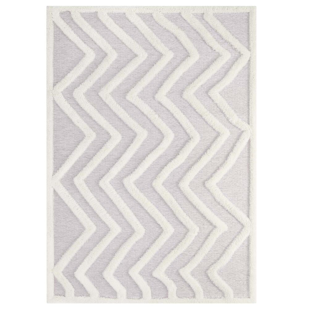 Ivory and Light Gray Abstract Chevron Soft Shag 5'x8' Area Rug