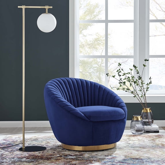 Modway Whirr Tufted Performance Velvet Swivel Chair in Gold Navy