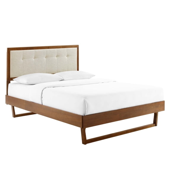 Modway Willow Full Wood Platform Bed with Angular Frame in Walnut/Beige