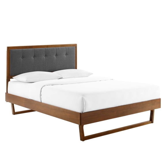 Modway Willow Full Wood Platform Bed with Angular Frame in Walnut/Charcoal