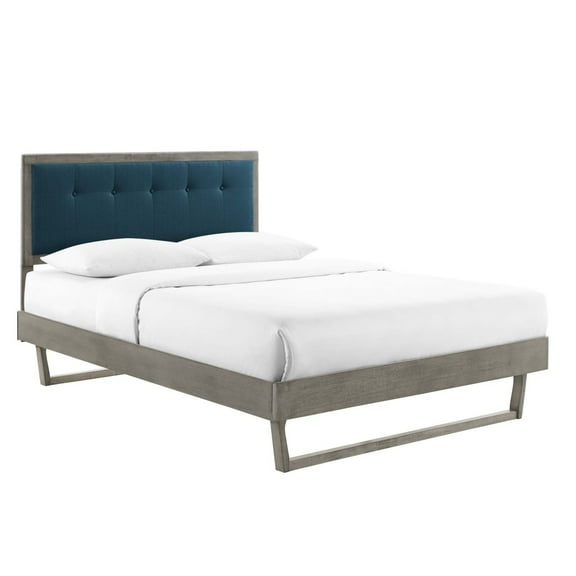 Willow King Wood Platform Bed With Angular Frame Gray Azure
