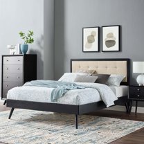 Modway Willow King Wood Platform Bed with Splayed Legs in Black/Beige