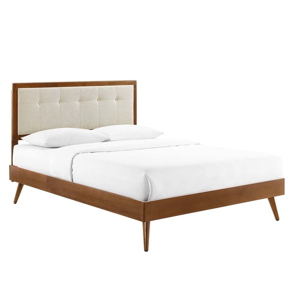 Willow King Wood Platform Bed With Splayed Legs Walnut Beige