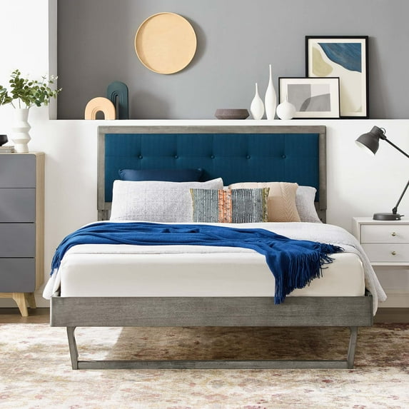 Modway Willow Queen Wood Platform Bed With Angular Frame in Gray Azure