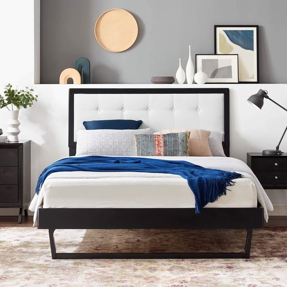 Modway Willow Queen Wood Platform Bed with Angular Frame in Black/White