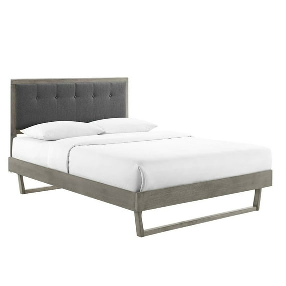 Modway Willow Queen Wood Platform Bed With Angular Frame in Gray Charcoal