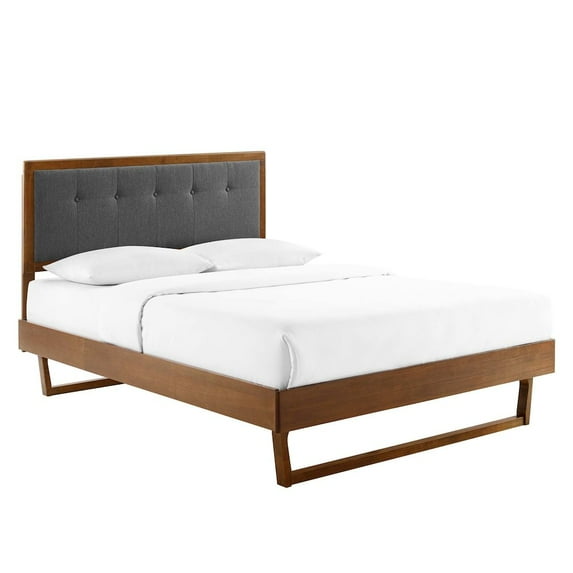 Modway Willow Queen Wood Platform Bed with Angular Frame in Walnut/Charcoal