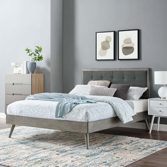 Modway Willow Twin Wood Platform Bed With Splayed Legs, Gray Charcoal