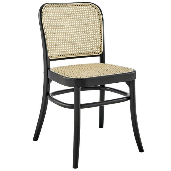 Modway Winona 18.5" Wood & Rattan Dining Side Chair in Black & Natural