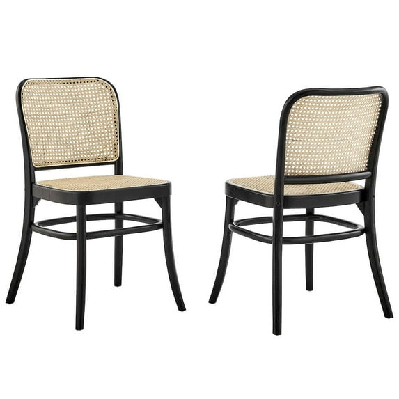 Modway Winona Wood Dining Side Chair Set of 2 in Black