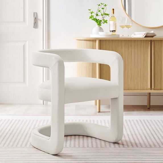 Winslow Barrel Performance Velvet Dining Chair in Alabaster