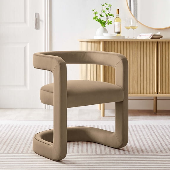 Winslow Barrel Performance Velvet Dining Chair in Taupe