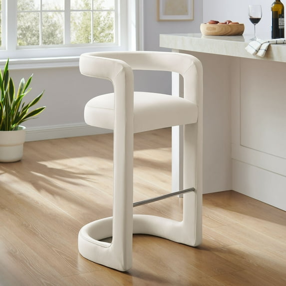 Modway Winslow 30.5"H Performance Velvet Barrel Back Bar Stool in Alabaster