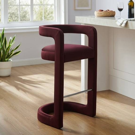 Modway Winslow 30.5"H Performance Velvet Barrel Back Bar Stool in Mulberry
