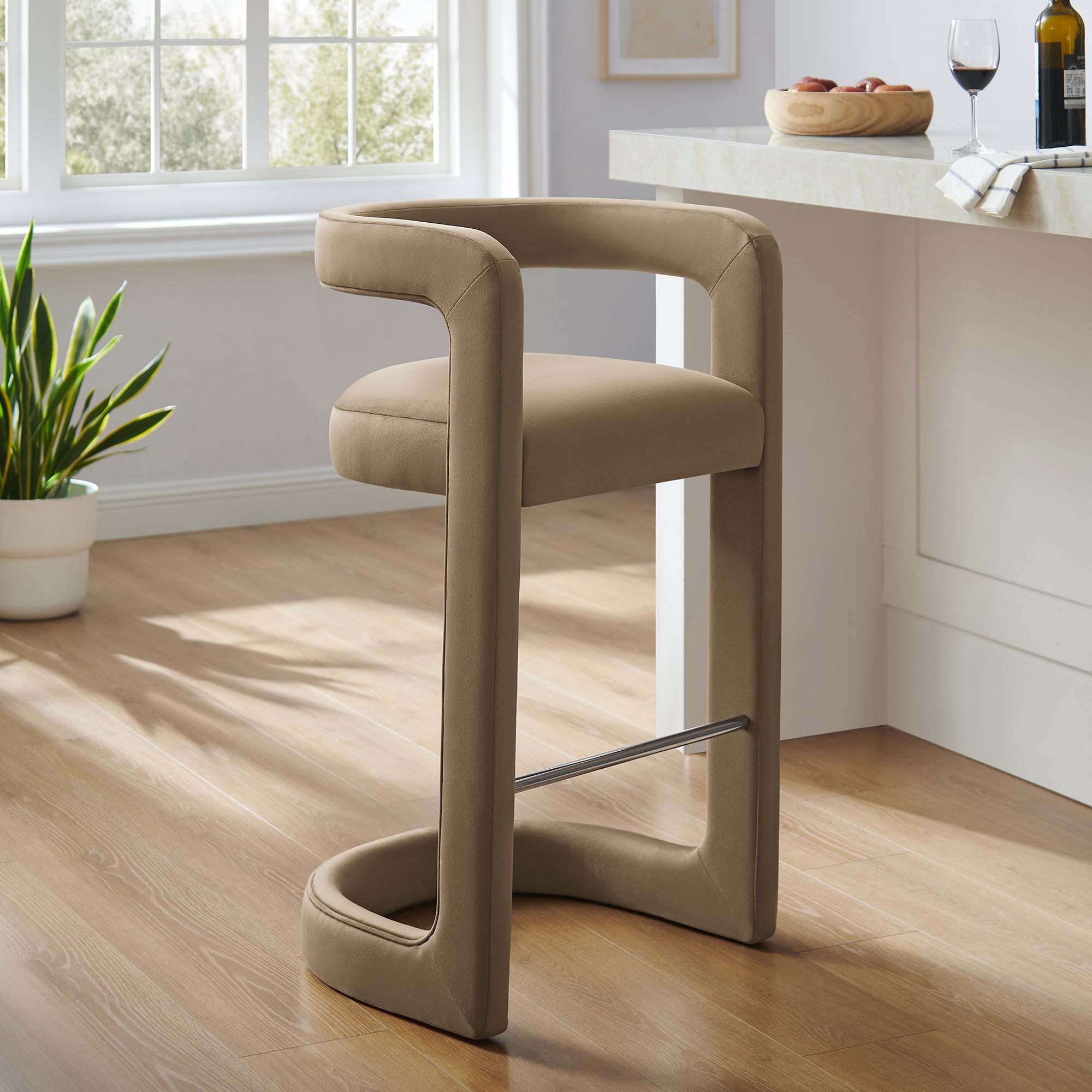Modway Winslow Performance Velvet Bar Stool in Taupe - Walmart.com