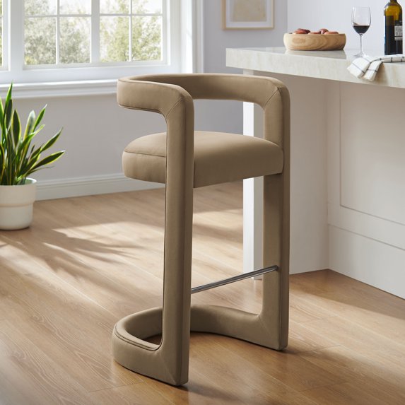 Modway Winslow Performance Velvet Bar Stool in Taupe
